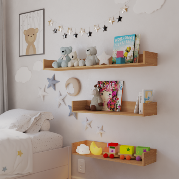 Prateleira Suporte Invisível Retangular 11,5x80x25cm Nogueira em MDF MontFácil