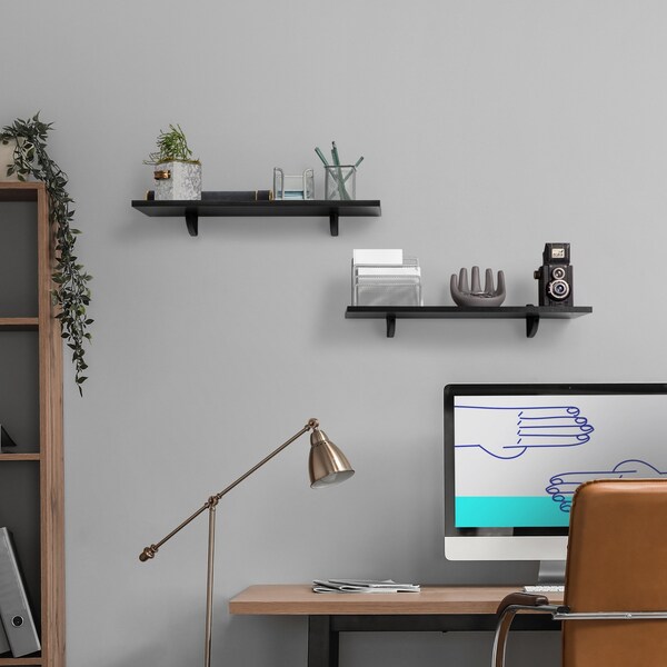 Prateleira Suporte Visível Retangular 20x40cm Preto MDP Bemfixa