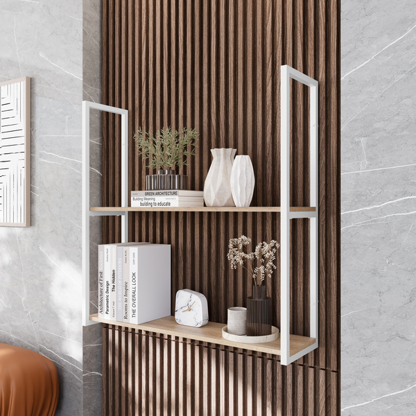 Prateleira Suspensa Suporte Visível MDP e Aço Carbono Teka Madri 90x90x24cm Industrial Brasforma