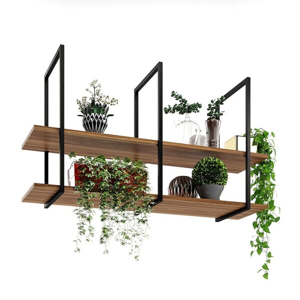 Prateleira Suspensa 2 Tampos Com 200cm Freijó/preto