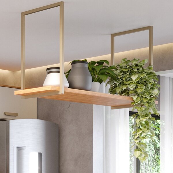 Prateleira Suspensa De Teto Para Cozinha Freijó