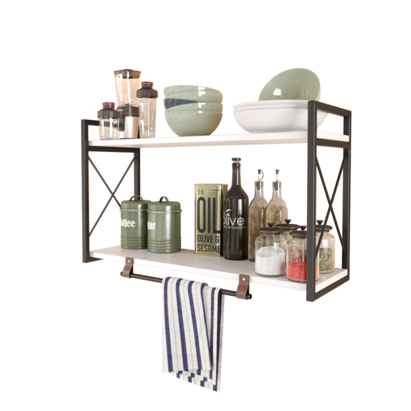 Prateleira Suspensa Parede Industrial Porta Toalha - Branco