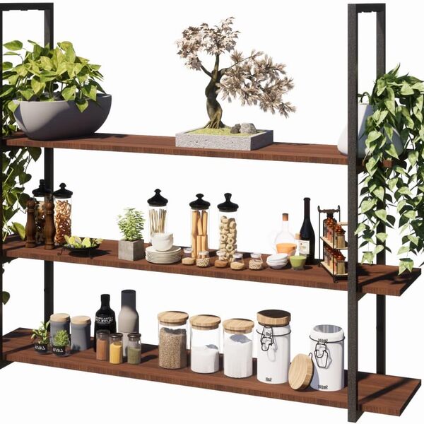 Prateleira Tripla Teto Parede Suspensa Industrial Preta 120cm