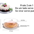 Prato 2 Em 1 Para Servir Bolo E Pudim Base Inox Tampa Forma