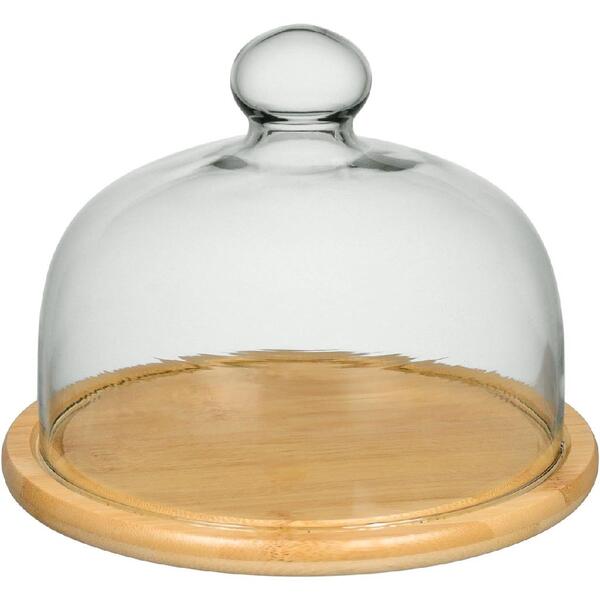 Prato Bolo Boleira Redondo Home&co Tampa Vidro Bambu 15x20x20