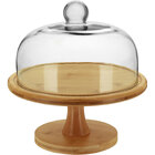 Prato Bolo Com Pé 27x26x26cm Bambu Natural Tampa Vidro
