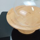 Prato Bolo Com Pé 27x26x26cm Bambu Natural Tampa Vidro