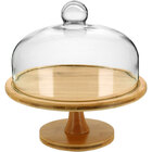 Prato Bolo Com Pé 29x29x29cm Bambu Natural Tampa Vidro