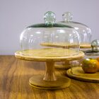 Prato Bolo Com Pé 29x29x29cm Bambu Natural Tampa Vidro