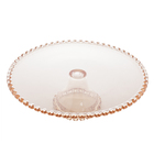 Prato C/ Pé P/ Bolo Cristal Coração Âmbar Metalizado 31,5cm