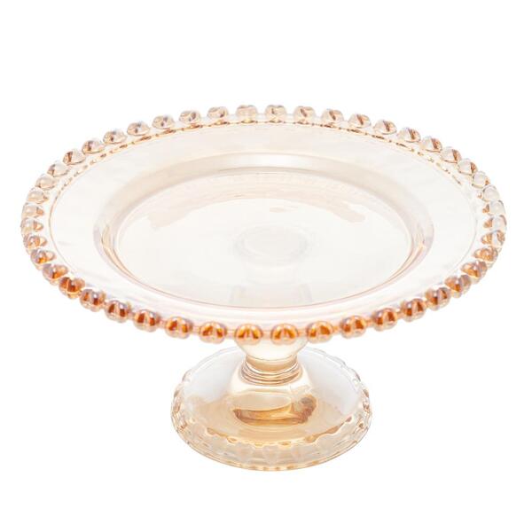 Prato Com Pé Lyor Coração De Cristal Âmbar 19,5cm X 10,5cm