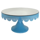 Prato De Bolo C/ Pe Ferro Fancy Laces Espelho Gde Azul 30 X