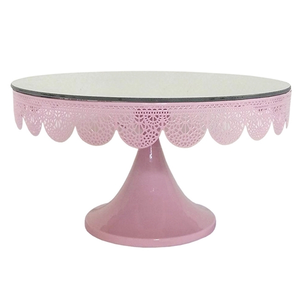 Prato De Bolo C/ Pe Ferro Fancy Laces Espelho Gde Rosa 30 X