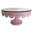 Prato De Bolo C/ Pe Ferro Fancy Laces Espelho Medio Rosa 25