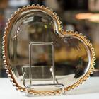 Prato De Cristal Pearl Bolinha Coração Ambar 20 Cm - Wolff