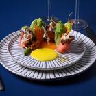 Prato De Sobremesa Elemento Cinza E Azul