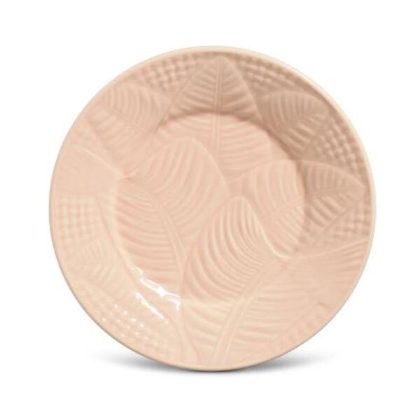 Prato De Sobremesa Em Cerâmica Leaves Rosa Claro - 1un