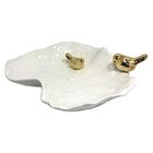 Prato Decorativo De Porcelana Em Formato De Folha E Passarin