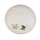 Prato Decorativo Em Cerâmica Com Borboletas Douradas - Branco