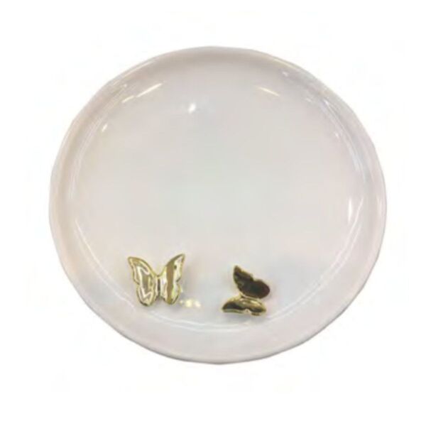 Prato Decorativo Em Cerâmica Com Borboletas Douradas - Branco