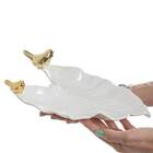 Prato Decorativo Em Formato De Folha Com Passarinho - 18 0 Cm