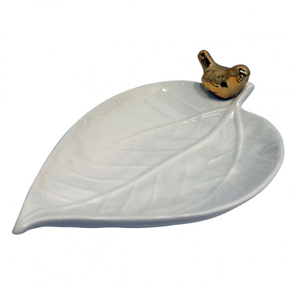 Prato Decorativo Em Formato De Folha Com Passarinho - 18 0 Cm