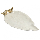 Prato Decorativo Porcelana Formato Folha Passarinho St1884