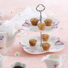 Prato Duplo de Porcelana Branca P/Doces Borboletas 24x25cm Wo