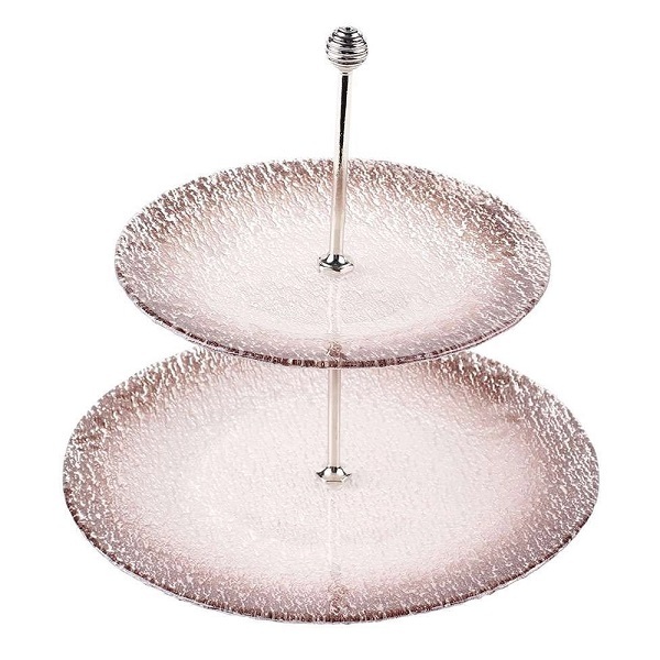 Prato Duplo Para Doce Folhagem Em Vidro 28 X 28cm Marrom 25074