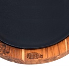 Prato Ferro Fundido Redondo Suporte Madeira Restaurante 24cm