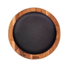 Prato Ferro Fundido Redondo Suporte Madeira Restaurante 24cm