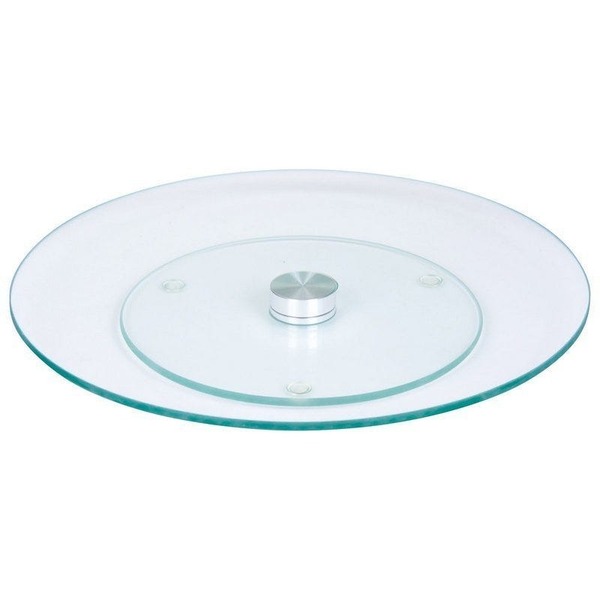 Prato Giratório Centro De Mesa Em Vidro Branco E Inox 70cm