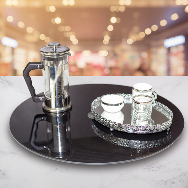 Prato Giratório De Mesa Vidro Temperado 8mm Preto 80cm