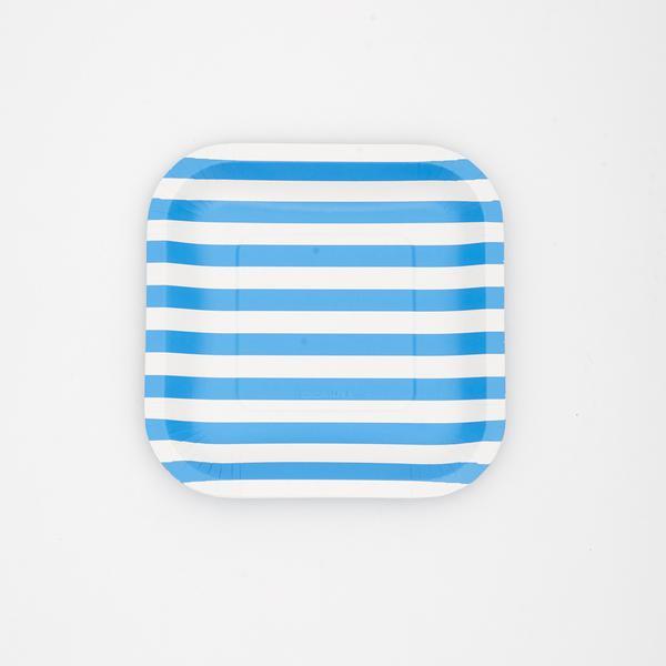 Prato listrado Cromus listrado azul e branco 12cm 8und.