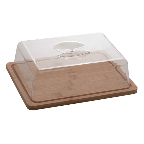 Prato P/queijo De Bambu C/tampa De Plástico 24x18,5x7,6cm