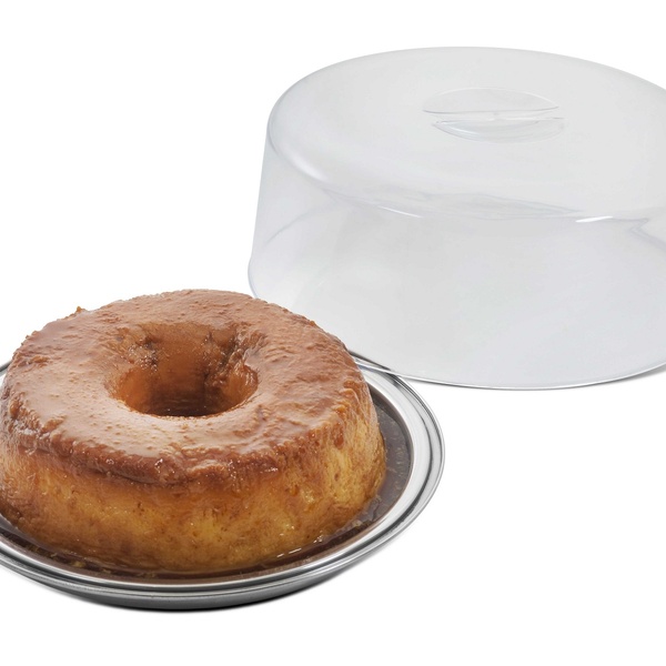 Prato Para Pudim Bolo Em Aço Inox Com Tampa Transparente Neo