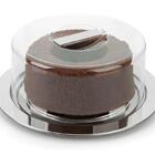 Prato Para Queijo 25cm Porta Bolo Aço Inox Tampa Transparente