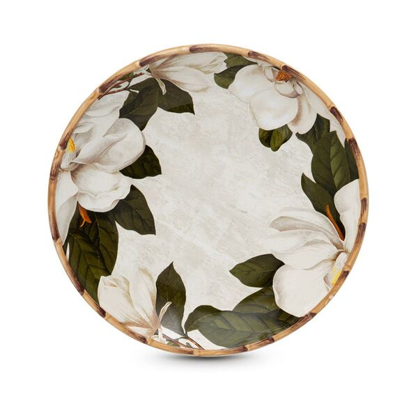 Prato Raso Com Estampa De Flores E Borda Bambu - Magnólia