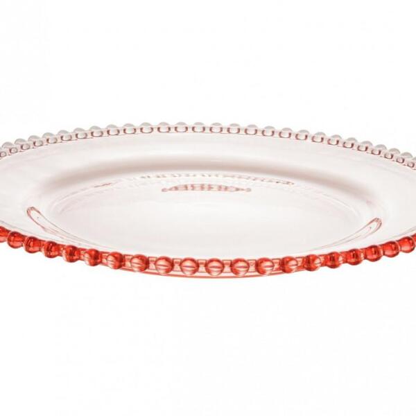 Prato Raso De Cristal Coração Borda Rosa 28 Cm - Lyor