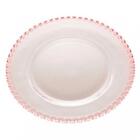 Prato Raso De Cristal Coração Borda Rosa 28 Cm - Lyor