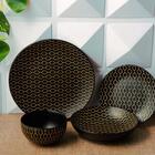 Prato Raso De Mesa Cerâmica Colmeia Preto 27cm - Lyor