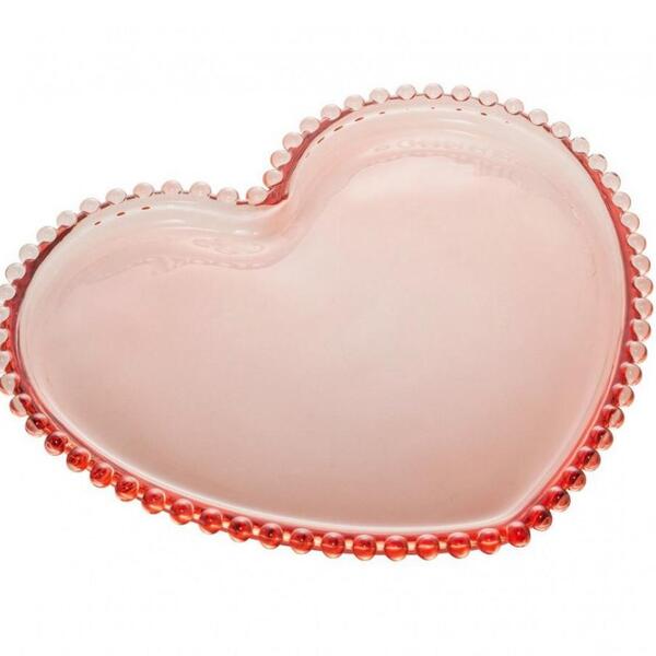 Prato Sobremesa Cristal Coração Pearl 20 Cm Rosa - Wolff