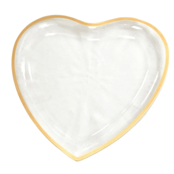 Prato Sobremesa Raso Coração Borda Dourada Homeglass