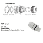 Prensa Cabo Nylon Pg7 Cinza Claro Longo 10 Peças