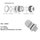 Prensa Cabo Nylon Pg9 Cinza Claro Longo 50 Peças