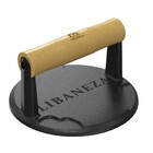 Prensador Bife Ferro Fundido Hambúrguer Cabo De Madeira 15cm