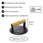 Prensador Bife Ferro Fundido Hambúrguer Cabo De Madeira 15cm