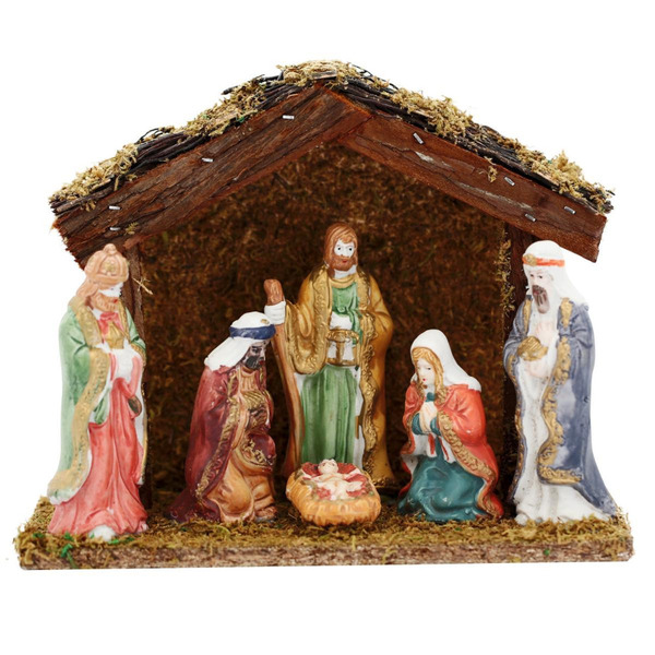 Presépio Porcelana P/ Natal 6 Figuras 9cm / Casa 20cm Magizi