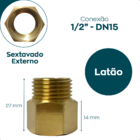 Prolongador Curto 11mm Rosca 1/2 Pol Latão Extensor Conexão T