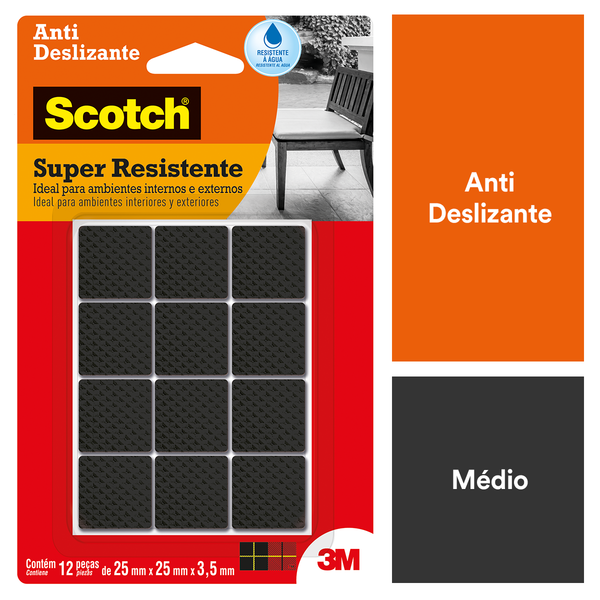 Protetor Antideslizante Quadrado Preto M Autoadesivo Scotch 3M 12 peças